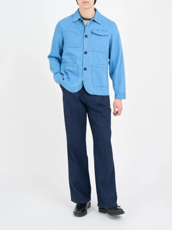 Indigo Long Sleeve Cotton-Linen Jacket