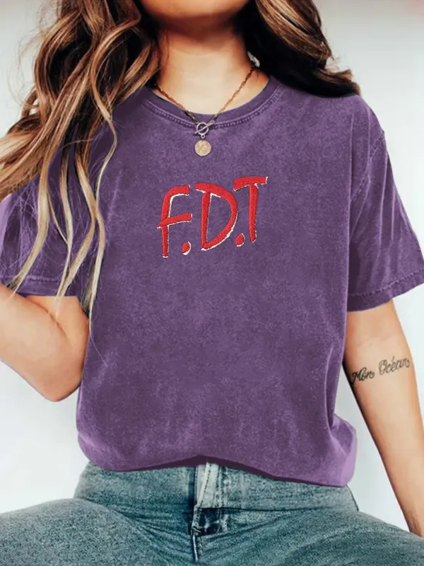 Women'S T-Shirt Women’S Retro FDT Print Short Sleeve Casual T-Shirt