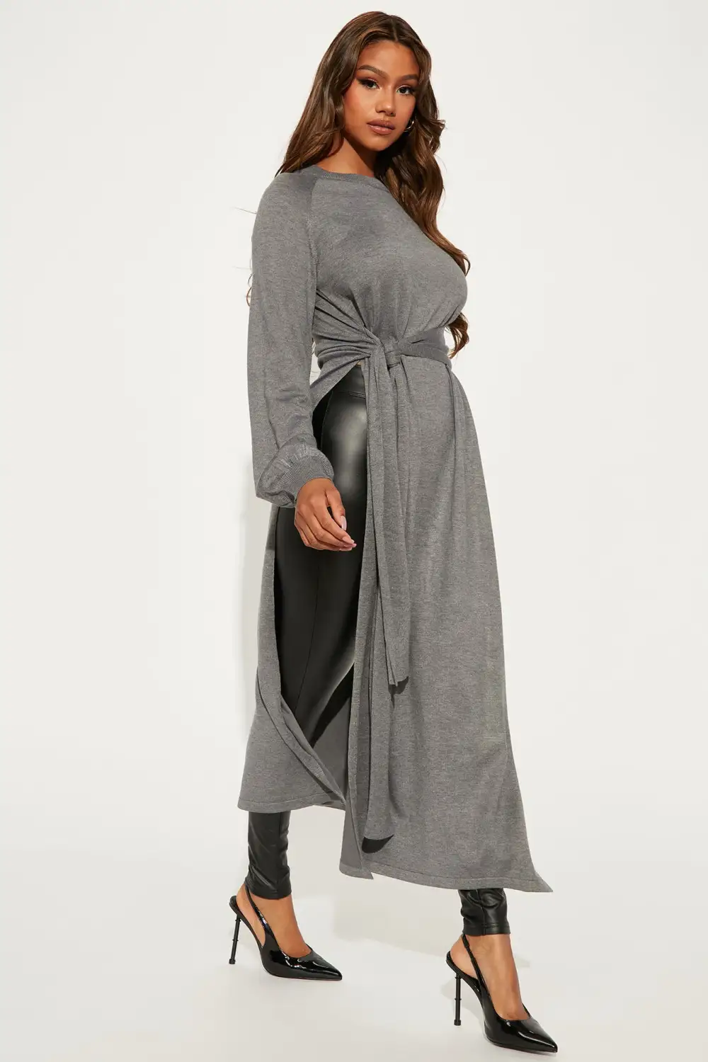 Slit Just Got Real Tunic Sweater - Grey