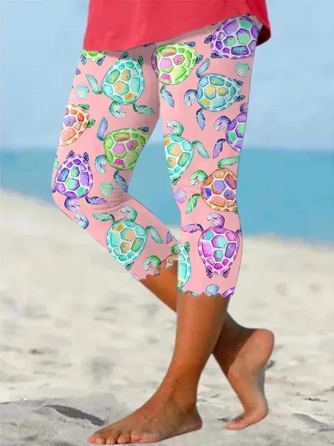 Sea Turtle Beach With Pocket Vacation Print Leggings