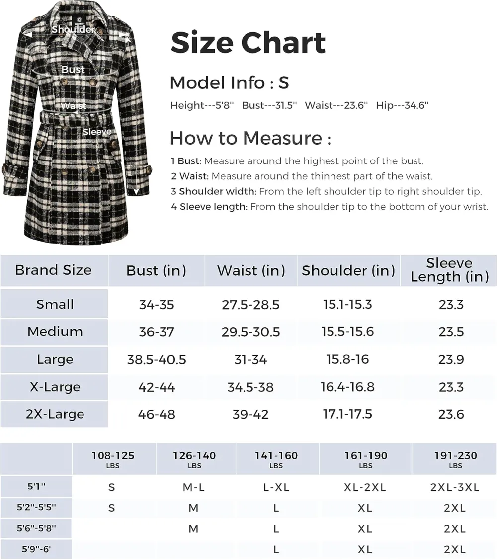 Women's Double Breasted Pea Coat Winter Mid-Long Trench Coat with Belt