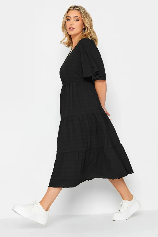 YOURS Curve Black Textured Tiered Smock Dress