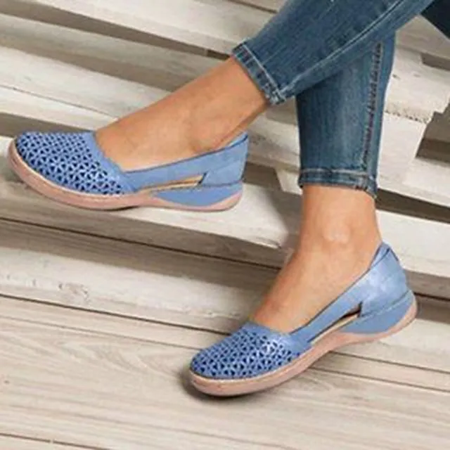 Women's Sandals Wedge Sandals Comfort Shoes Plus Size Outdoor Work Daily Summer Hollow Out Flat Heel Round Toe Classic Casual Minimalism Walking Shoes Faux Leather Loafer Solid Color Solid Colored