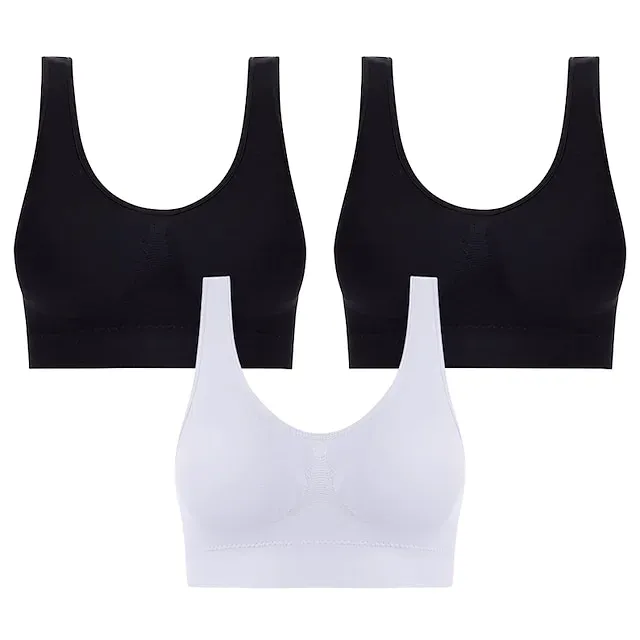 3 Packs Sports Bra for Women High Support with Removable Pad Wireless Yoga Fitness Gym Workout Bra Top Sport Activewear High Impact Breathable Comfortable Stretchy