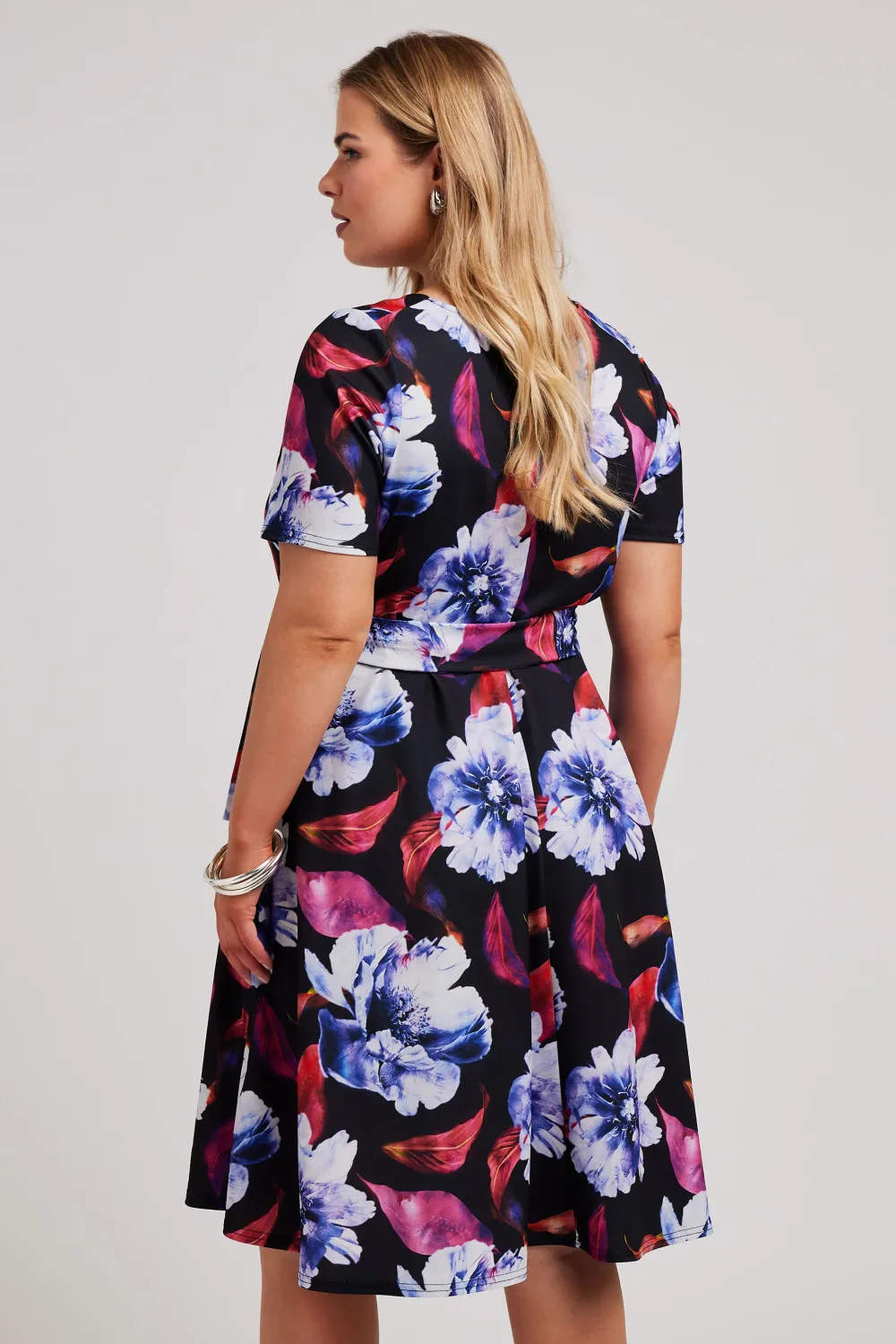 YOURS LONDON Curve Black Floral Print Skater Dress