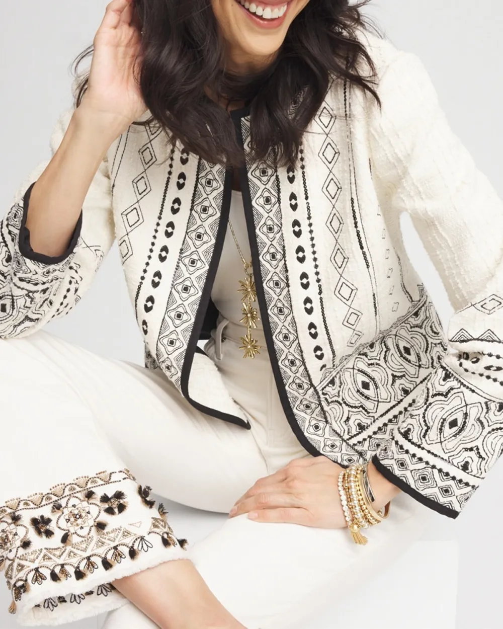 White Embroidered Trim Jacket
