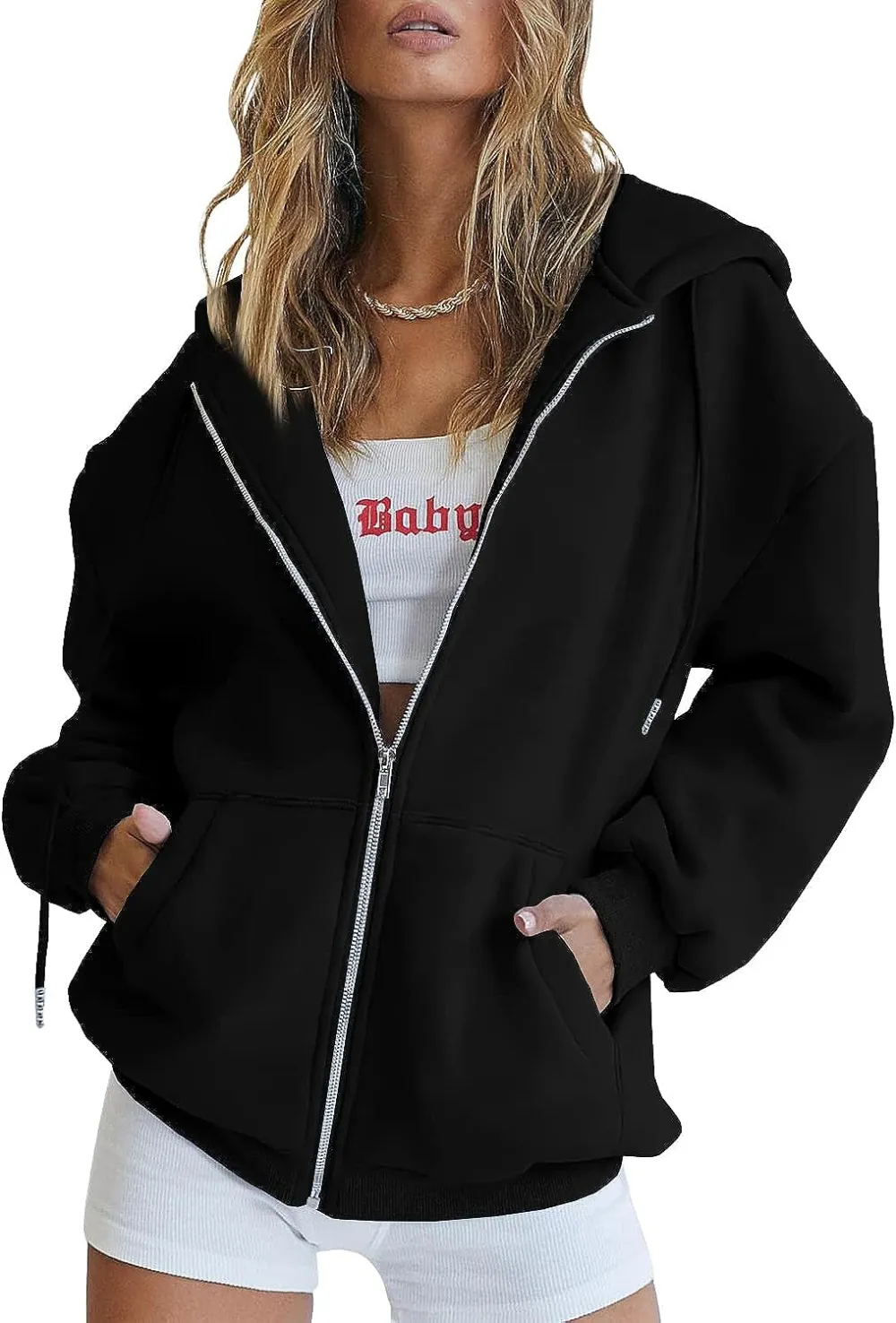 Women's Cute Hoodies Teen Girl Fall Jacket Oversized Sweatshirts Casual Drawstring Zip Up Y2K Hoodie with Pocket
