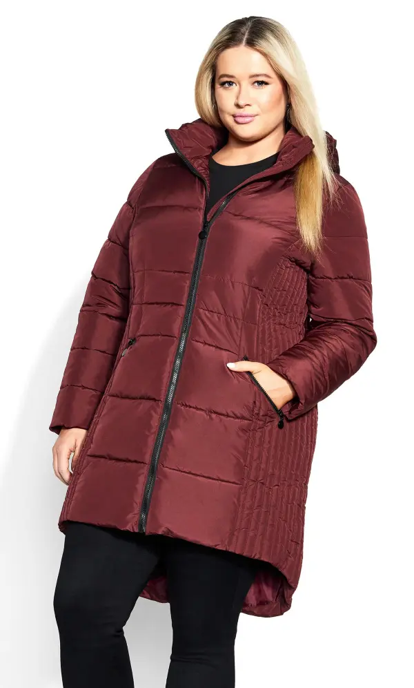 Evans Burgundy Hooded Puffer Coat