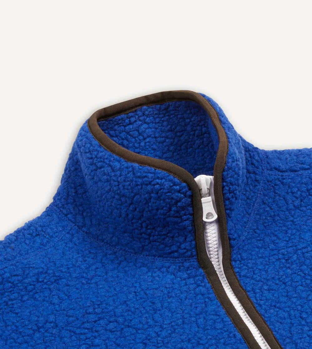 Casual Style Blue Boucle Wool Zip Fleece Jacket