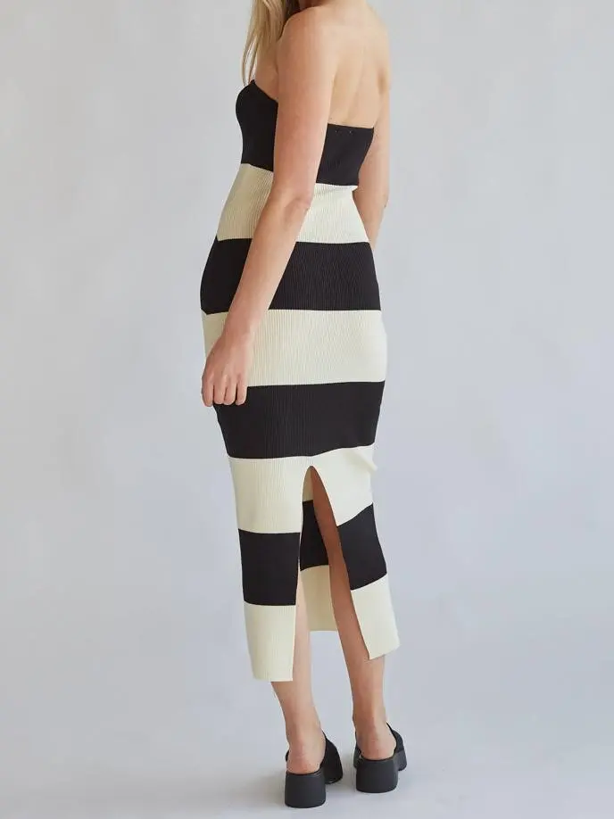 Striped Knit Midi Tube Dress