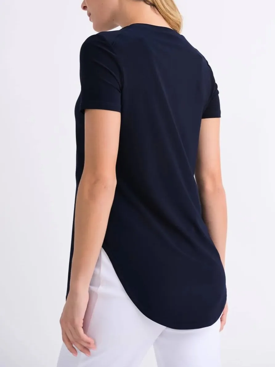 Navy Blue Curved - Hem Short - Sleeve Top