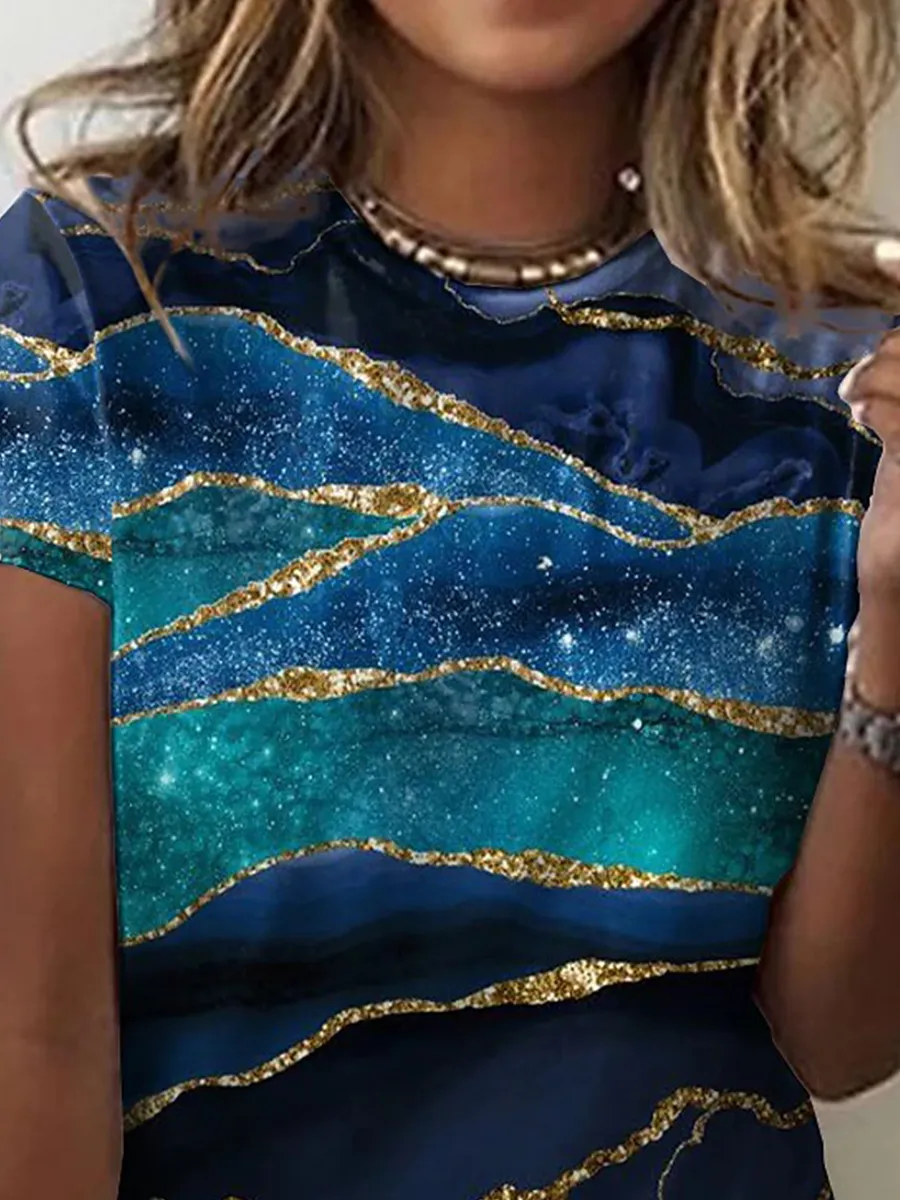 Women's Abstract Painting Round Neck Basic T-shirt