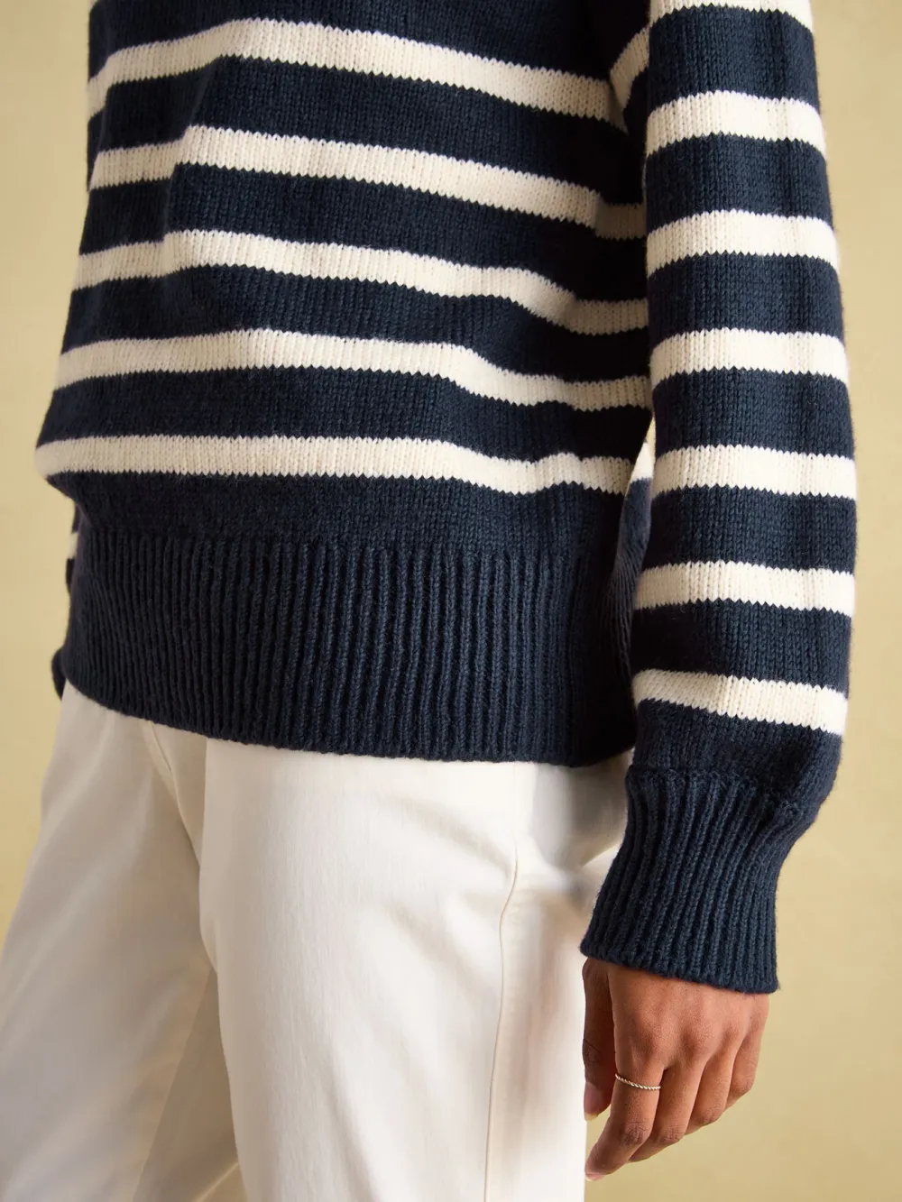 Navy Striped Button Neck Jumper