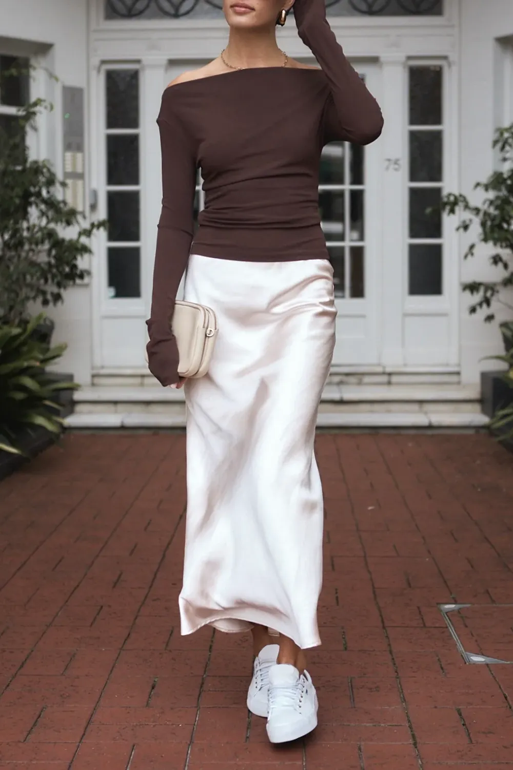 Champagne Satin Bias Midi Skirt