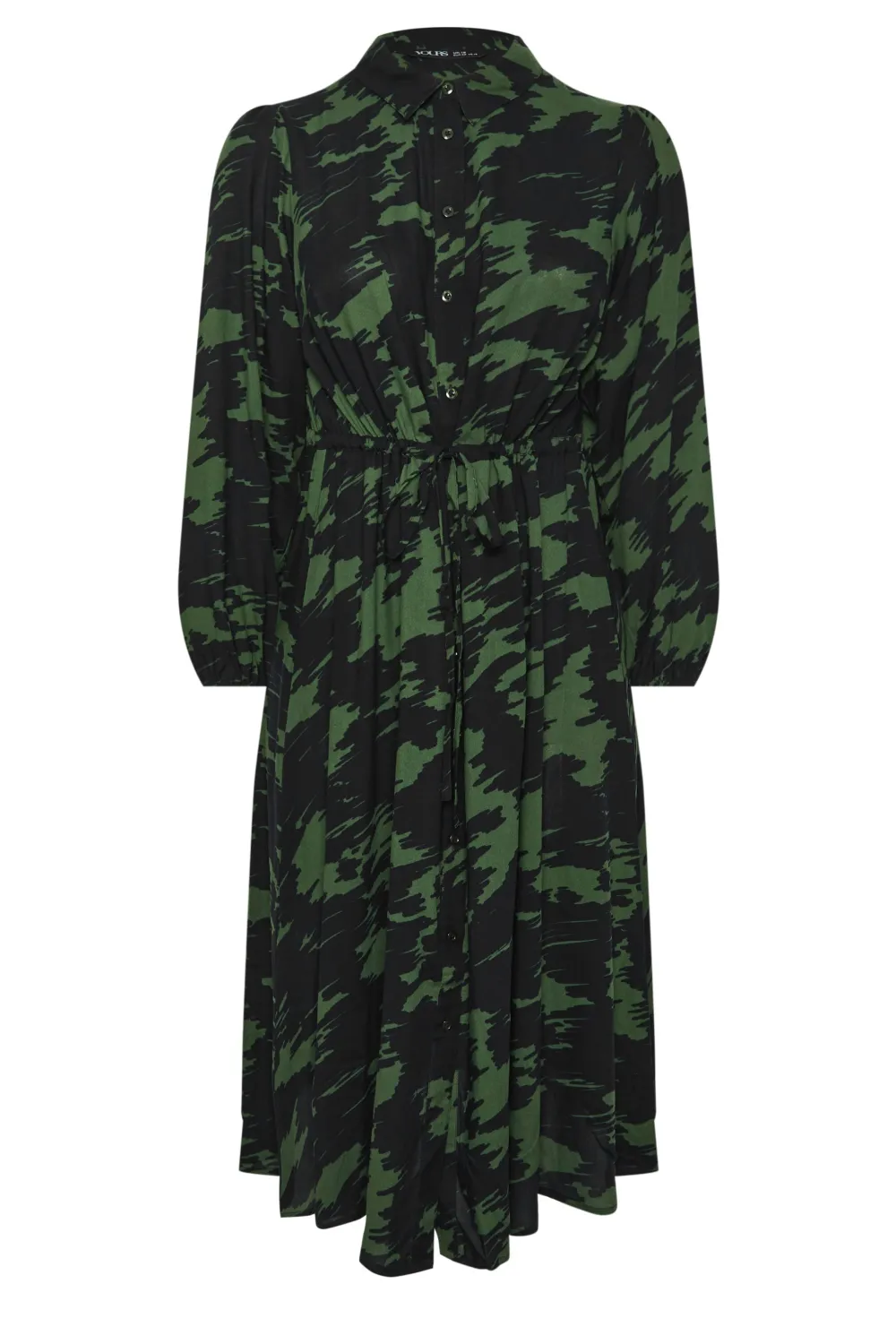 YOURS Curve Black & Green Abstract Print Shirt Dress