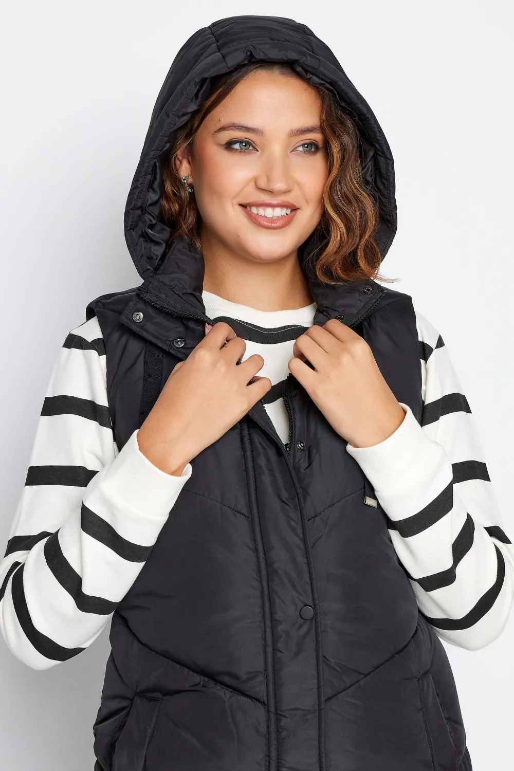LTS Tall Black Quilted Longline Hooded Gilet