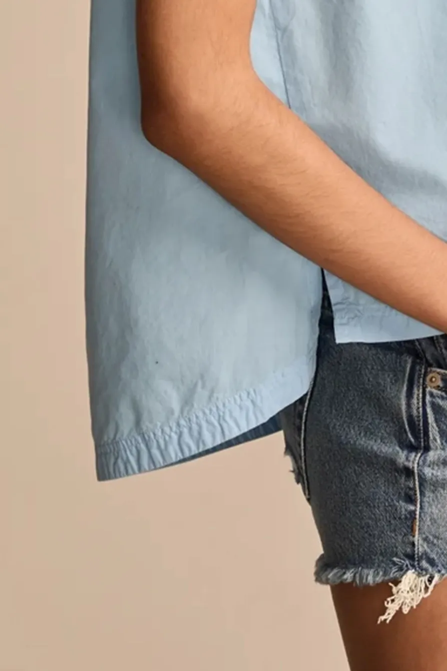 Placid Blue Sleeveless Tunic Buttondown