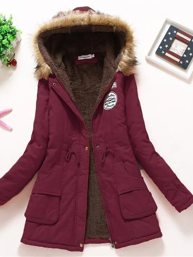 Women's Winter Coat Fleece Lined Parka Thermal Warm Windproof Puffer Jacket with Pocket Hooded Heated Jacket Fall Outerwear Drawstring Outdoor Street Fashion Casual Outerwear