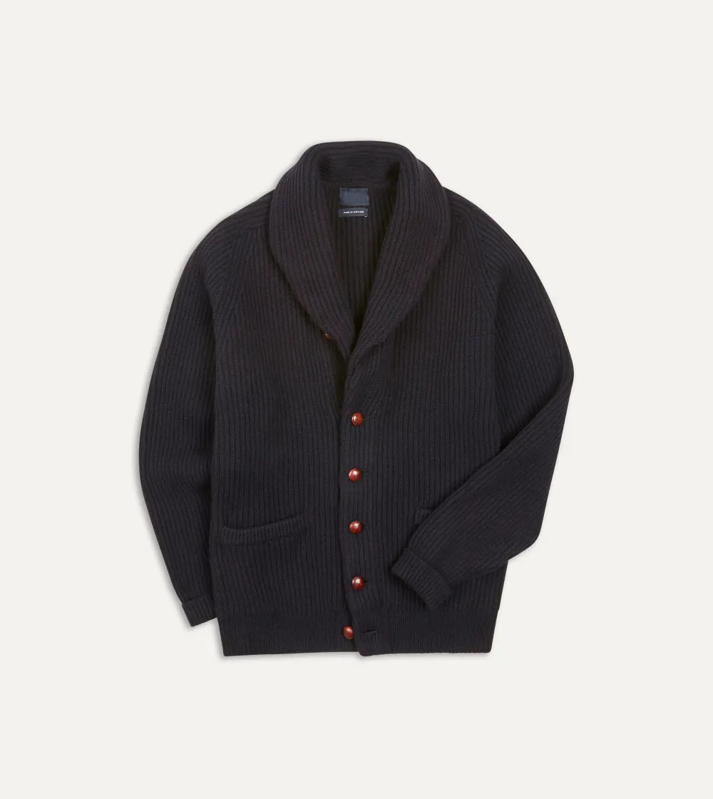 Casual Style Navy Lambswool Shawl Collar Cardigan