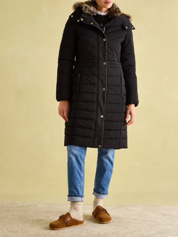 Black Showerproof Longline Padded Coat