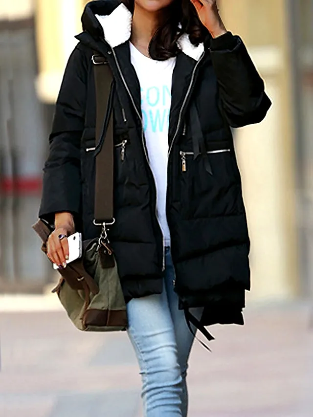 Women's Winter Coat Fleece Parka Warm Military Puffer Jacket Zip up Hooded Coat with Pocket Outerwear Long Sleeve Fall Army Green