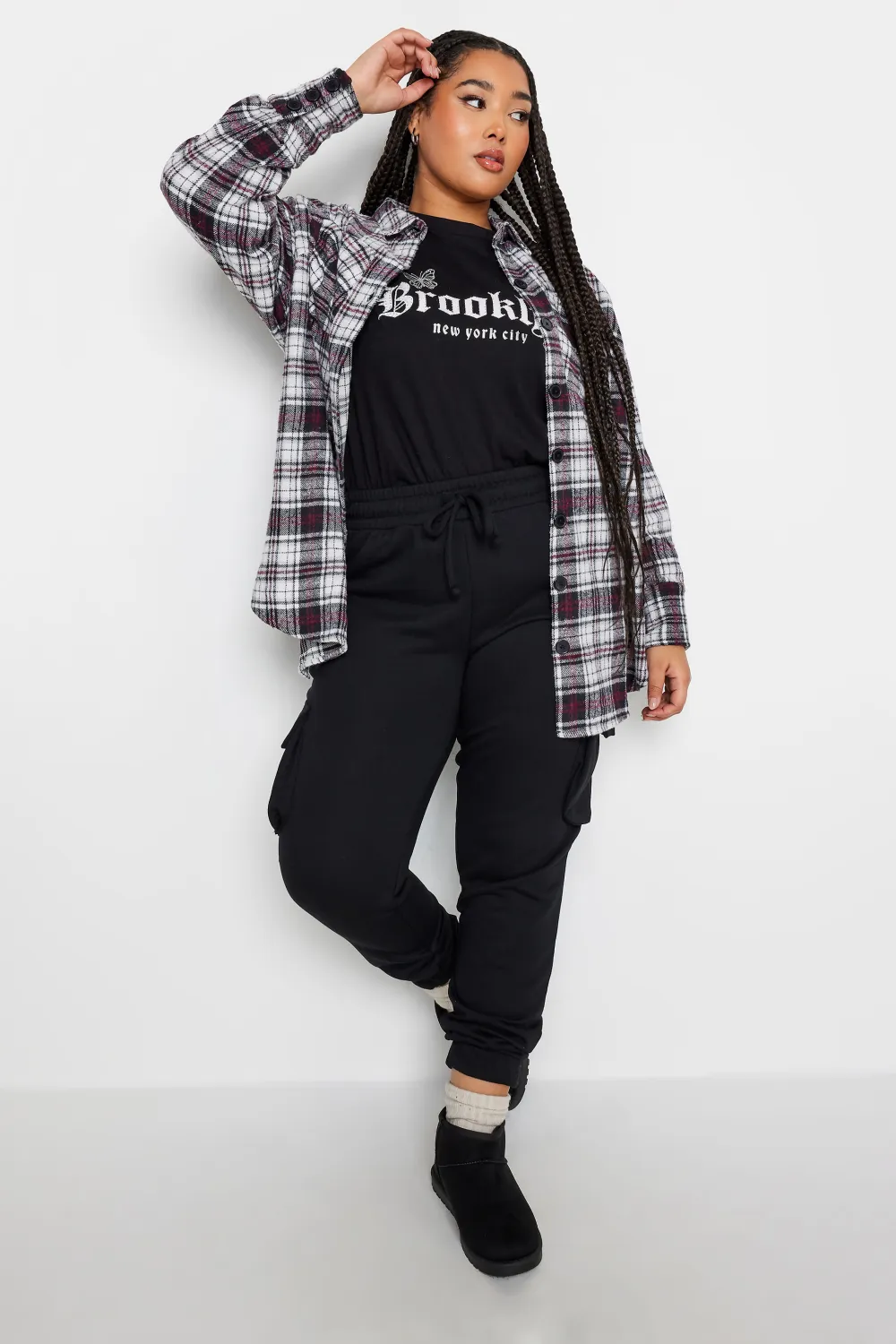 LIMITED COLLECTION Curve White & Red Check Print Shacket