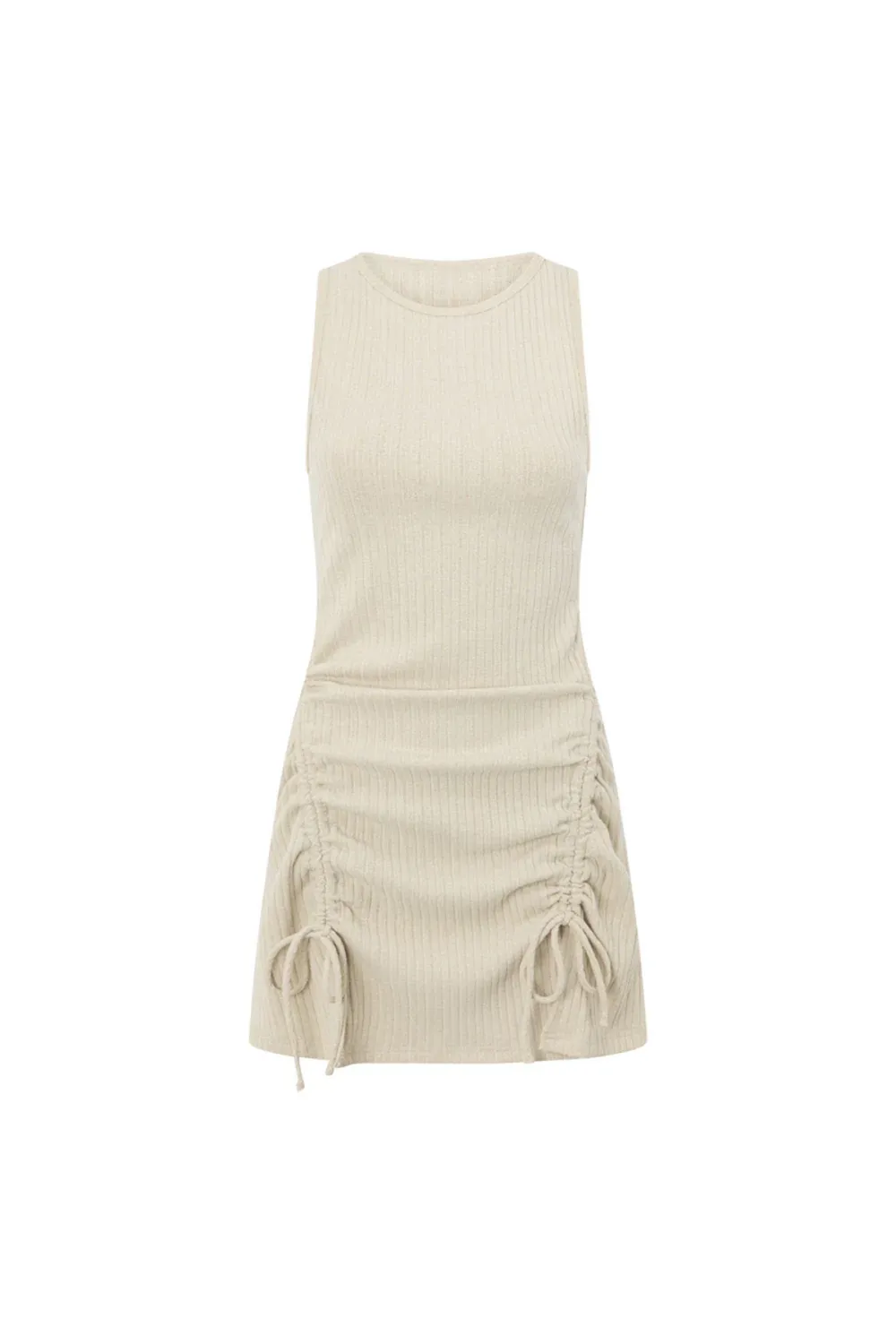 Sleeveless Ruched Ribbed Mini Dress