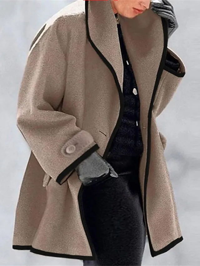 Women's Overcoat Winter Coat Long Pea Coat Ice Cream Lapel Trench Coat Fall Oversized Causal Outerwear Long Sleeve Rolled Collar Blue Purple Khaki L XL XXL 3XL 4XL