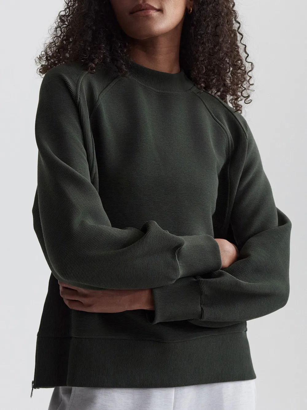 Modern Crew-Neck Side-Zip Textured Sweatshirt