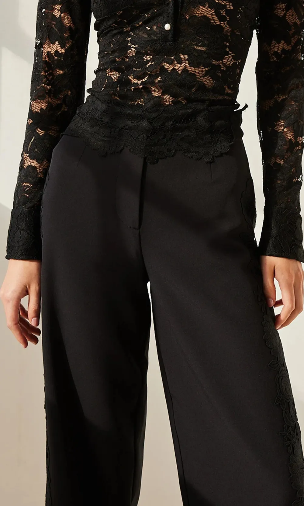 Lace Straight-Leg Pants