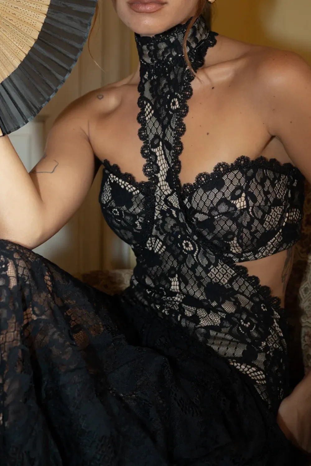 Black Lace Drop Waist Maxi Dress