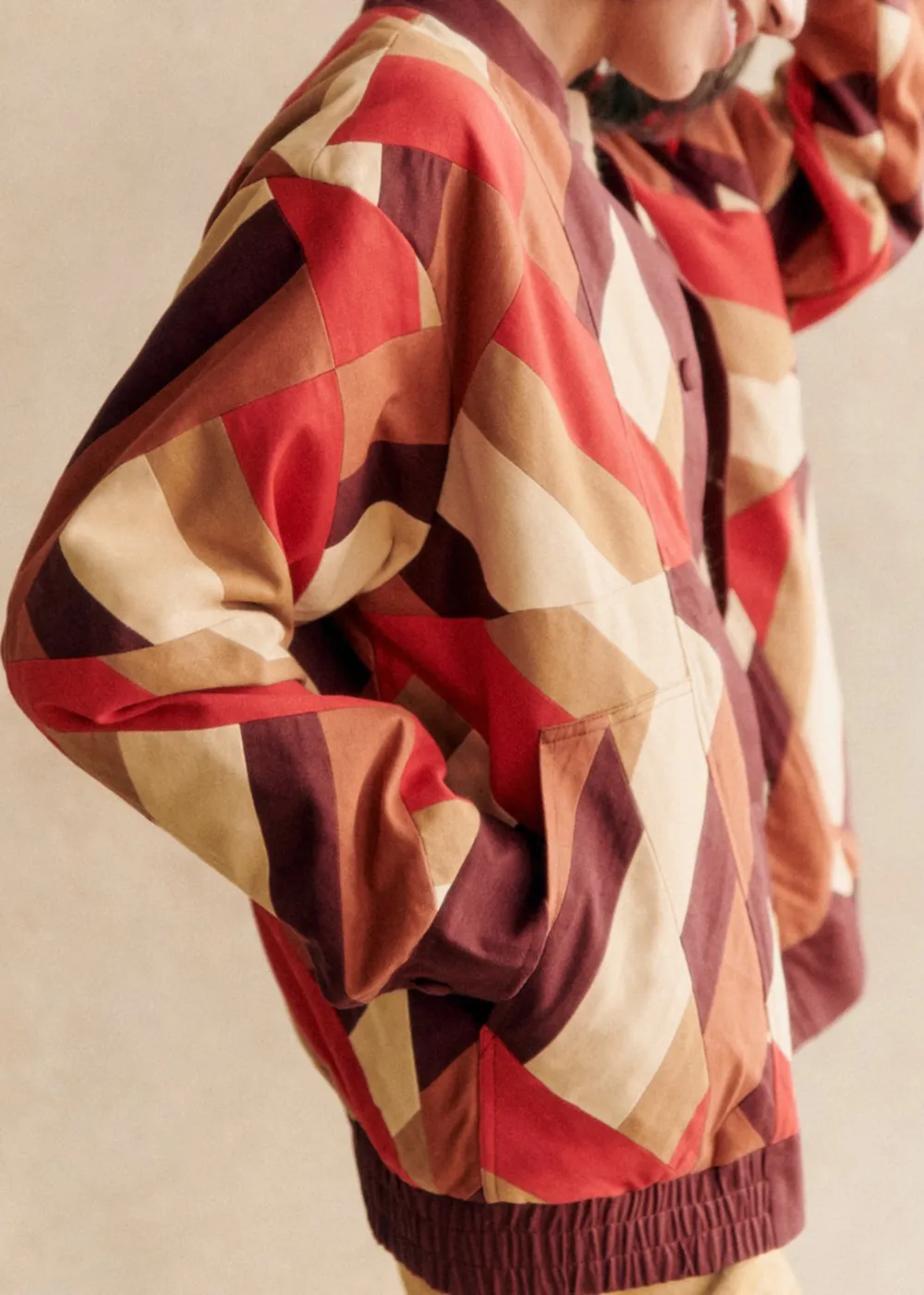 Patchwork Red Brown Long Sleeve BomberJacket