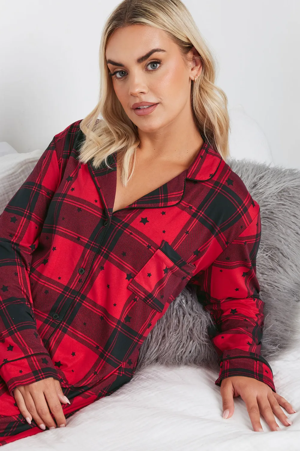 YOURS Curve Red Check Print Soft Touch Nightshirt