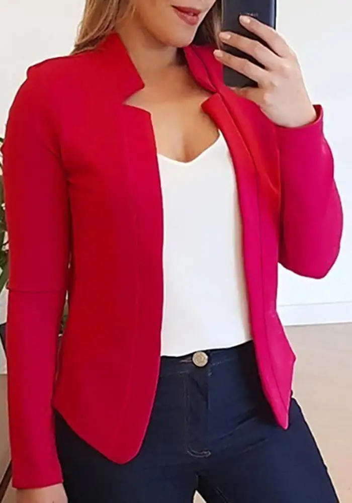 Solid Split Joint Cardigan Collar Outerwear