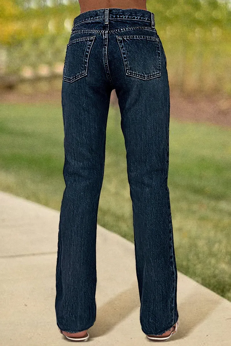 Button Fly Mid Waist Straight Leg Jeans