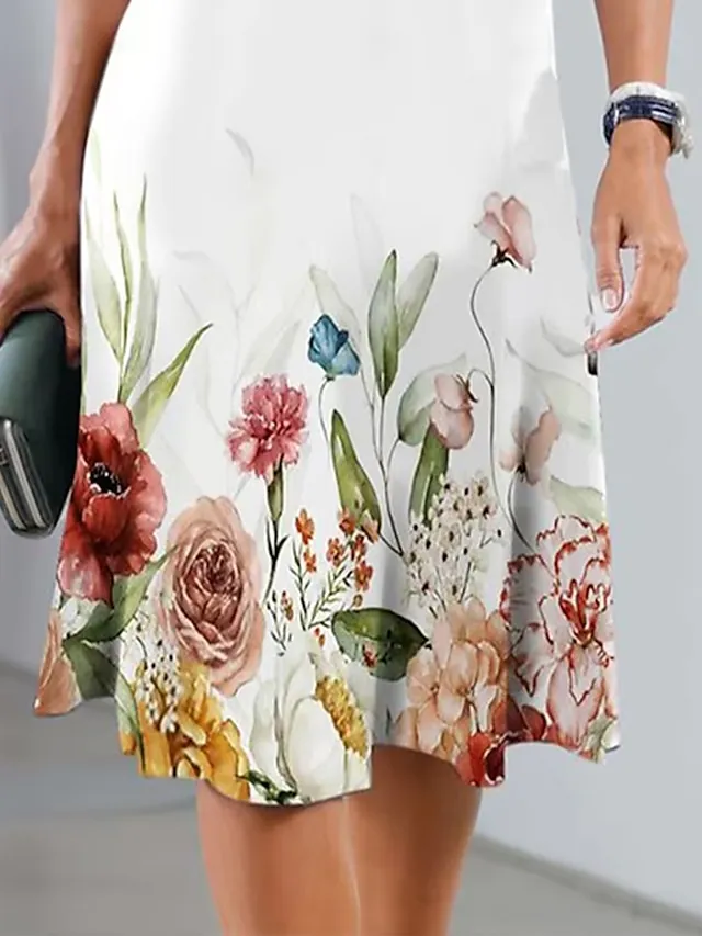 Women's Casual Dress Summer Dress Print Dress Floral Lace Print Crew Neck Lace Sleeve Midi Dress Fashion Elegant Outdoor Daily Short Sleeve Loose Fit White Summer Spring S M L XL XXL