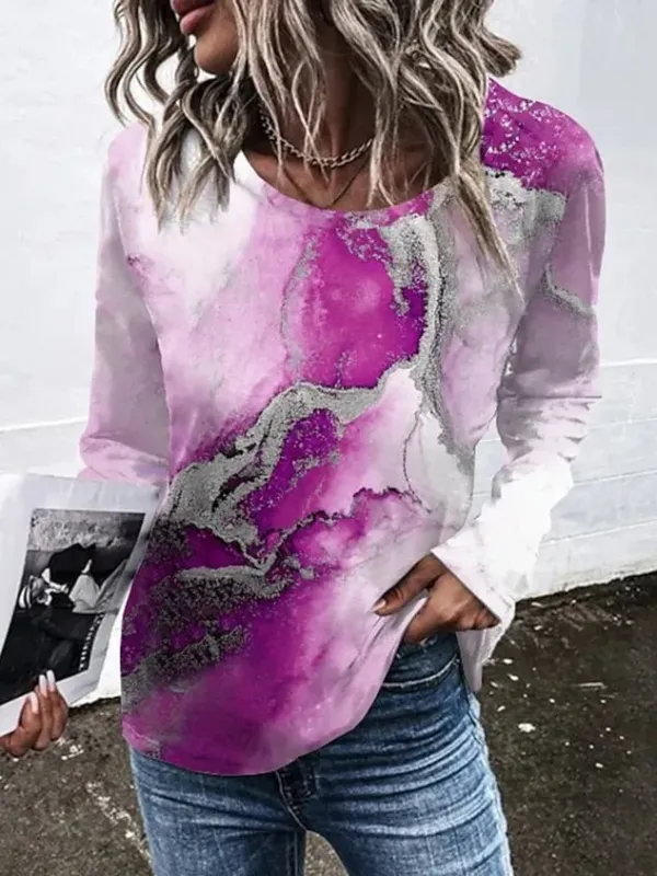 Casual Abstract Crew Neck Long Sleeve T-shirt