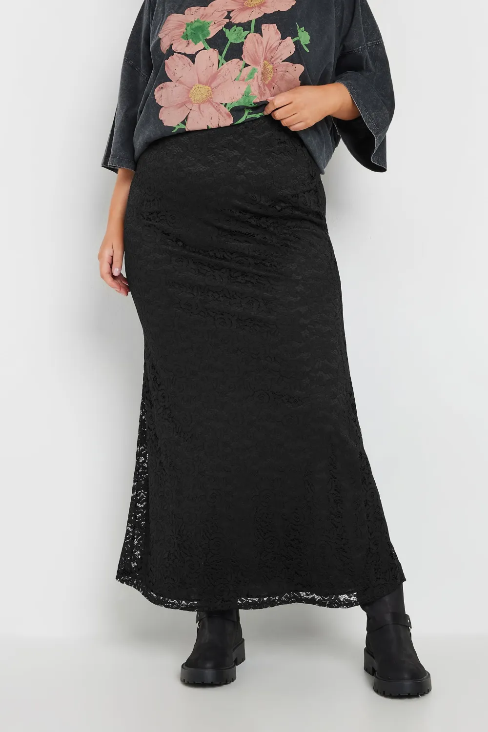 YOURS Curve Black Lace Maxi Skirt