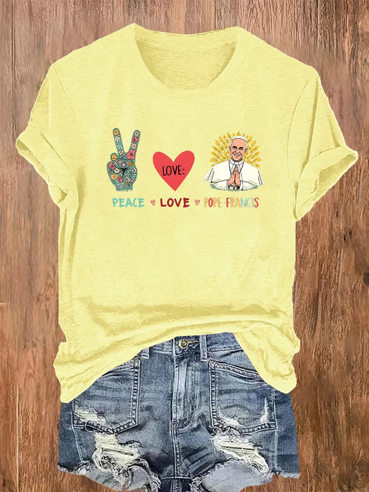 Women's Peace Love Print Short Sleeve Round Neck Cotton T-Shirt