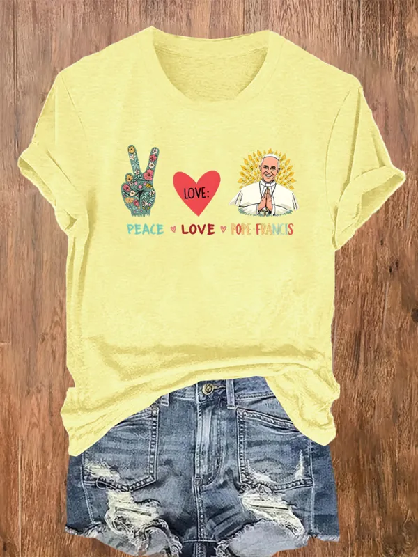 Women's Peace Love Print Short Sleeve Round Neck Cotton T-Shirt