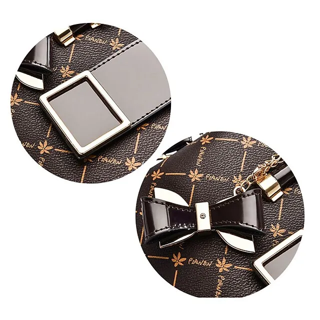 Women's Handbag Crossbody Bag PU Leather Daily Bowknot Large Capacity Plaid dark maple leaf with coffee Light Maple with Naturals Dark Maple with Naturals