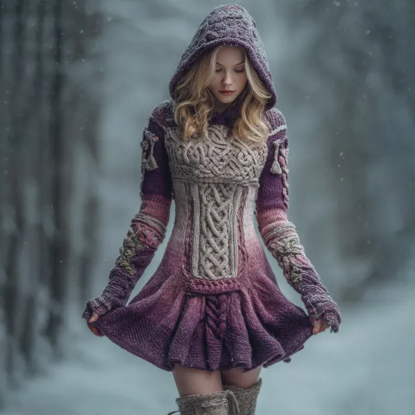 Women's Celtic Knot Ombre Hooded Sweater Dress