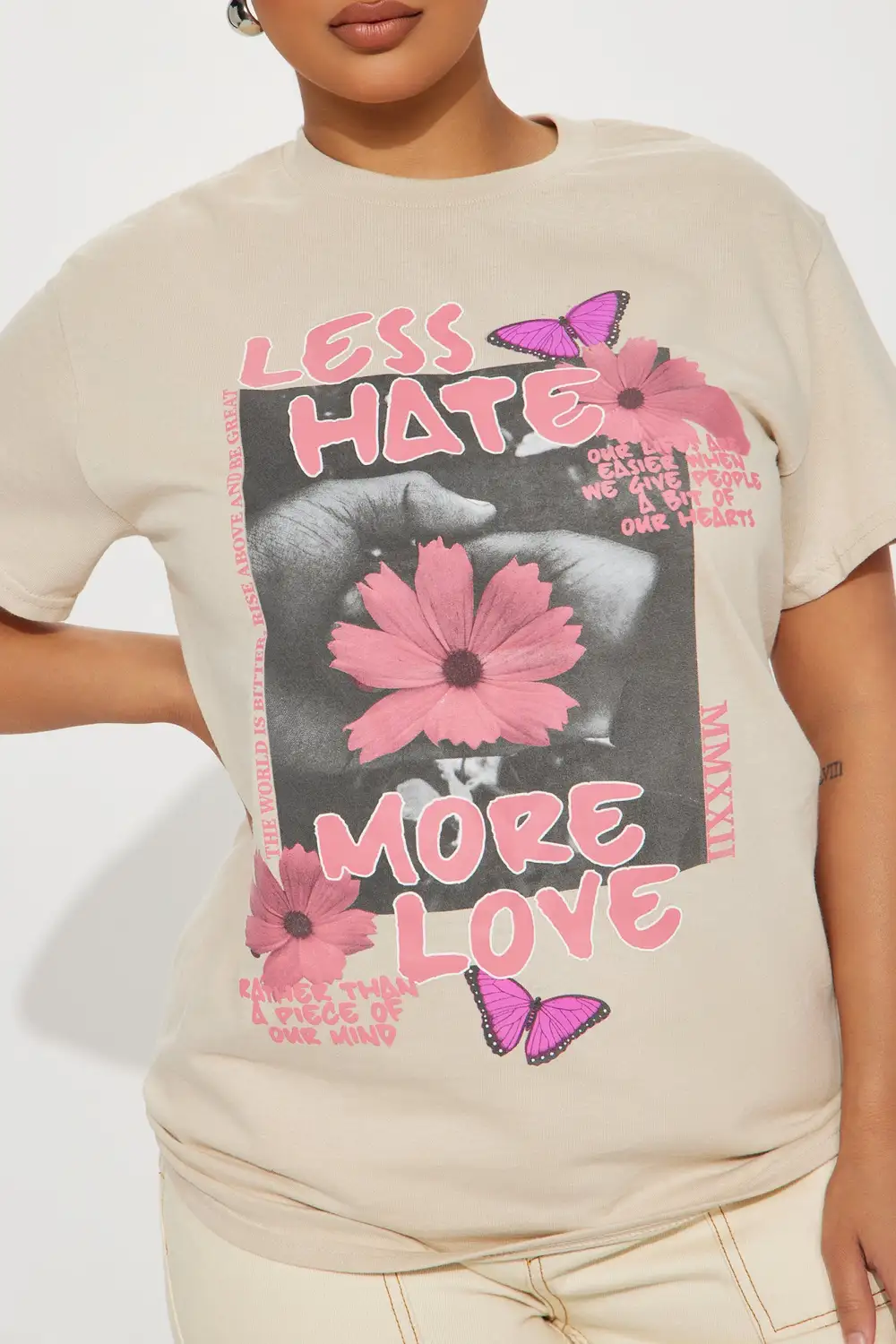 Less Haters More Love Graphic Tshirt - Sand