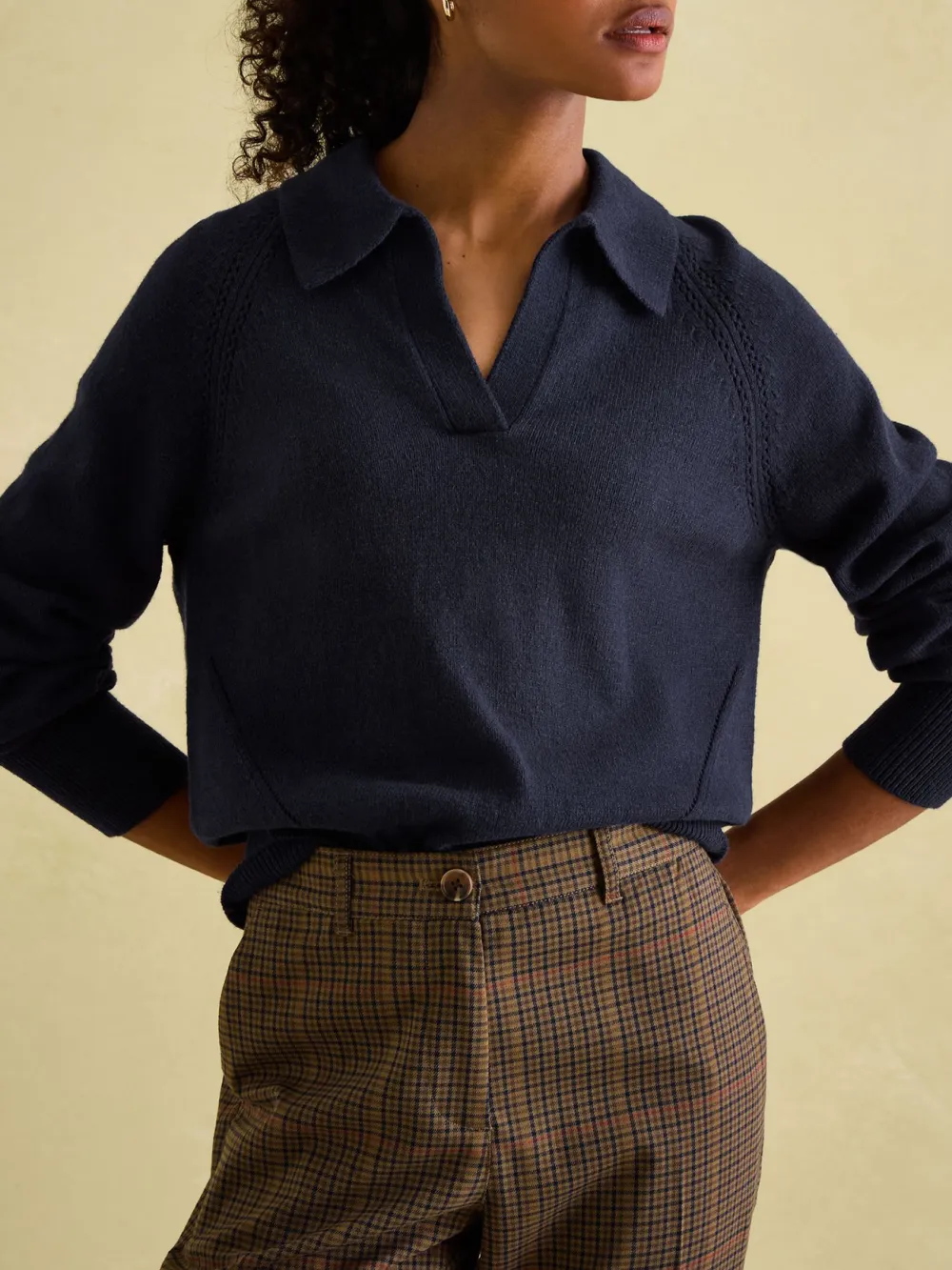 V Neck Stripe Jumper with Collar