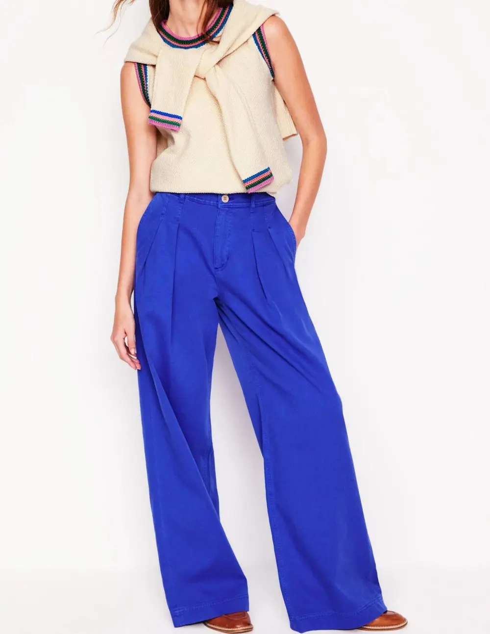 Ivory Embroidered - Trim Sleeveless Sweater