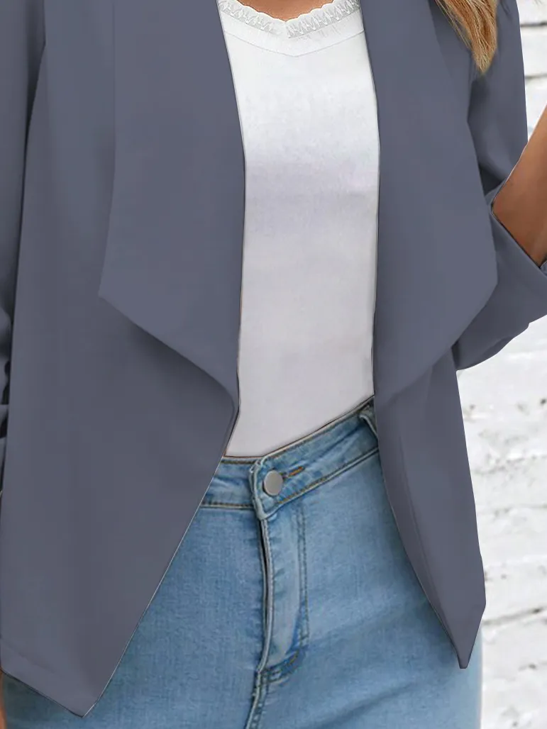 Ruched Sleeve Open Front Jacket