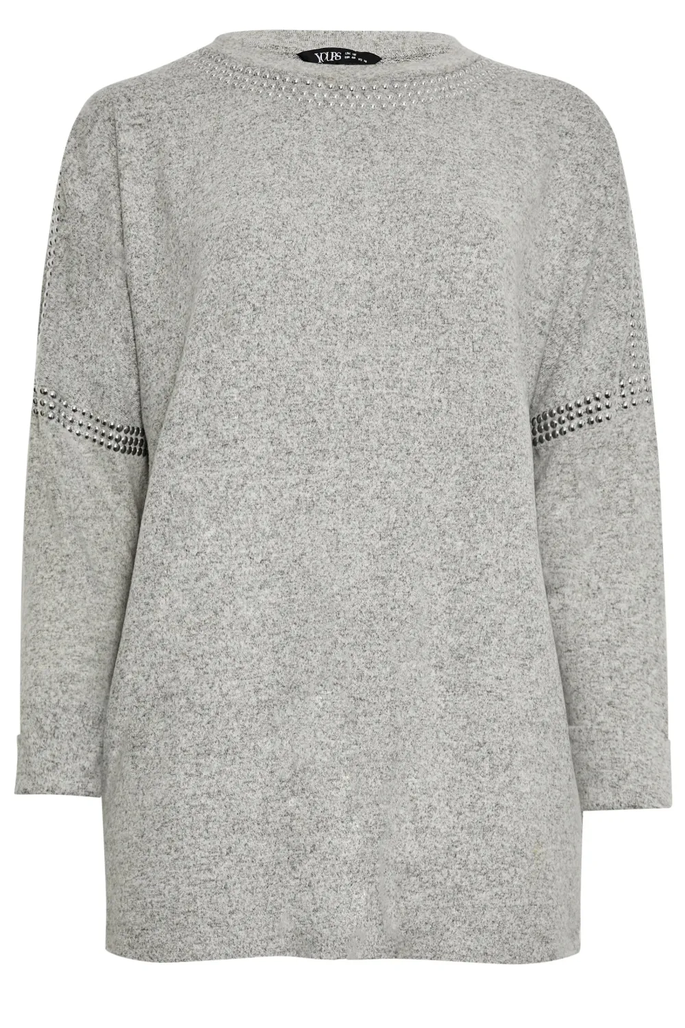 YOURS Curve Light Grey Stud Batwing Sleeve Jumper