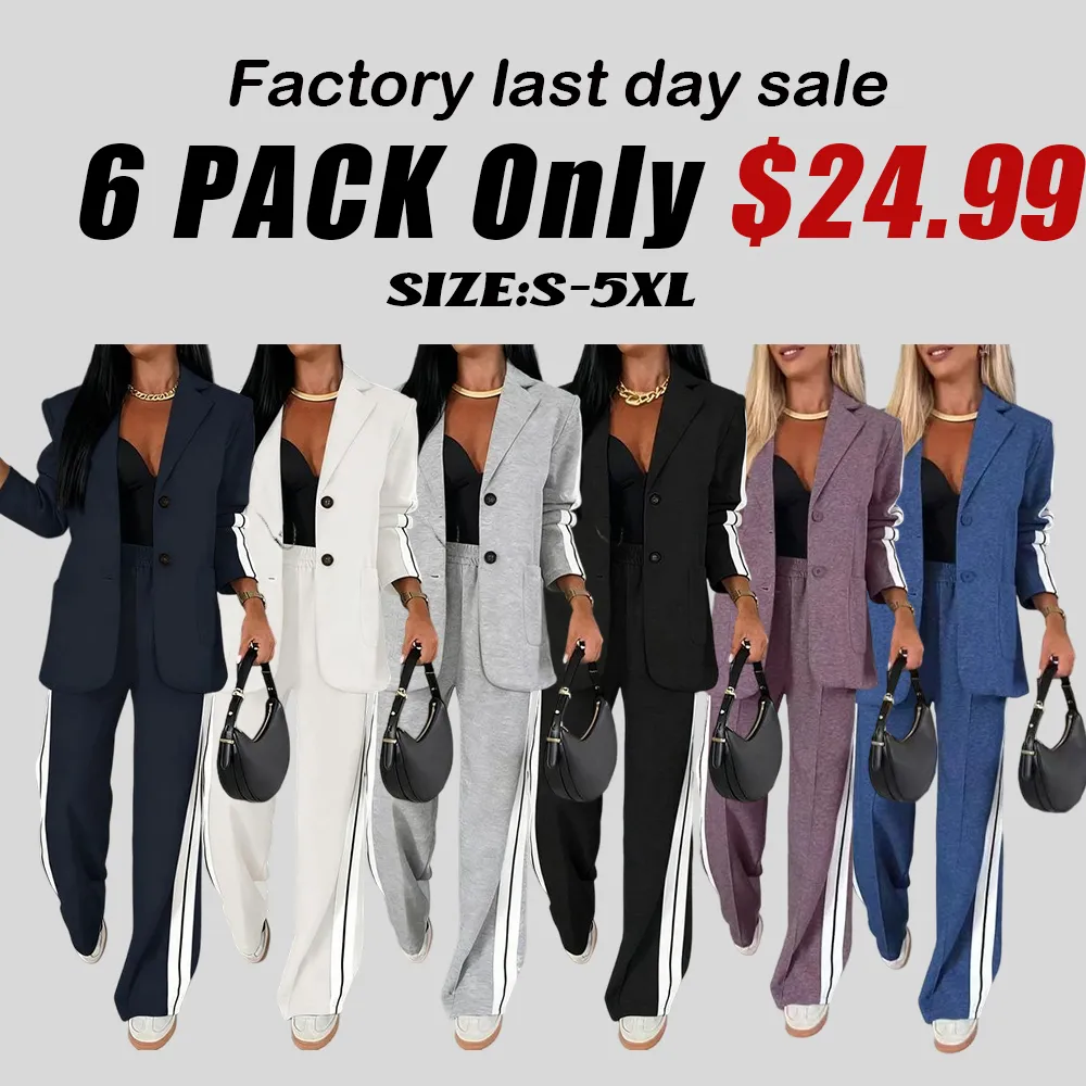 Women's Striped Print Blazer Jacket & Wide Leg Pants Set, Casual Fitted Suit for All Seasons, Stylish Ladies' Clothing Ensemble