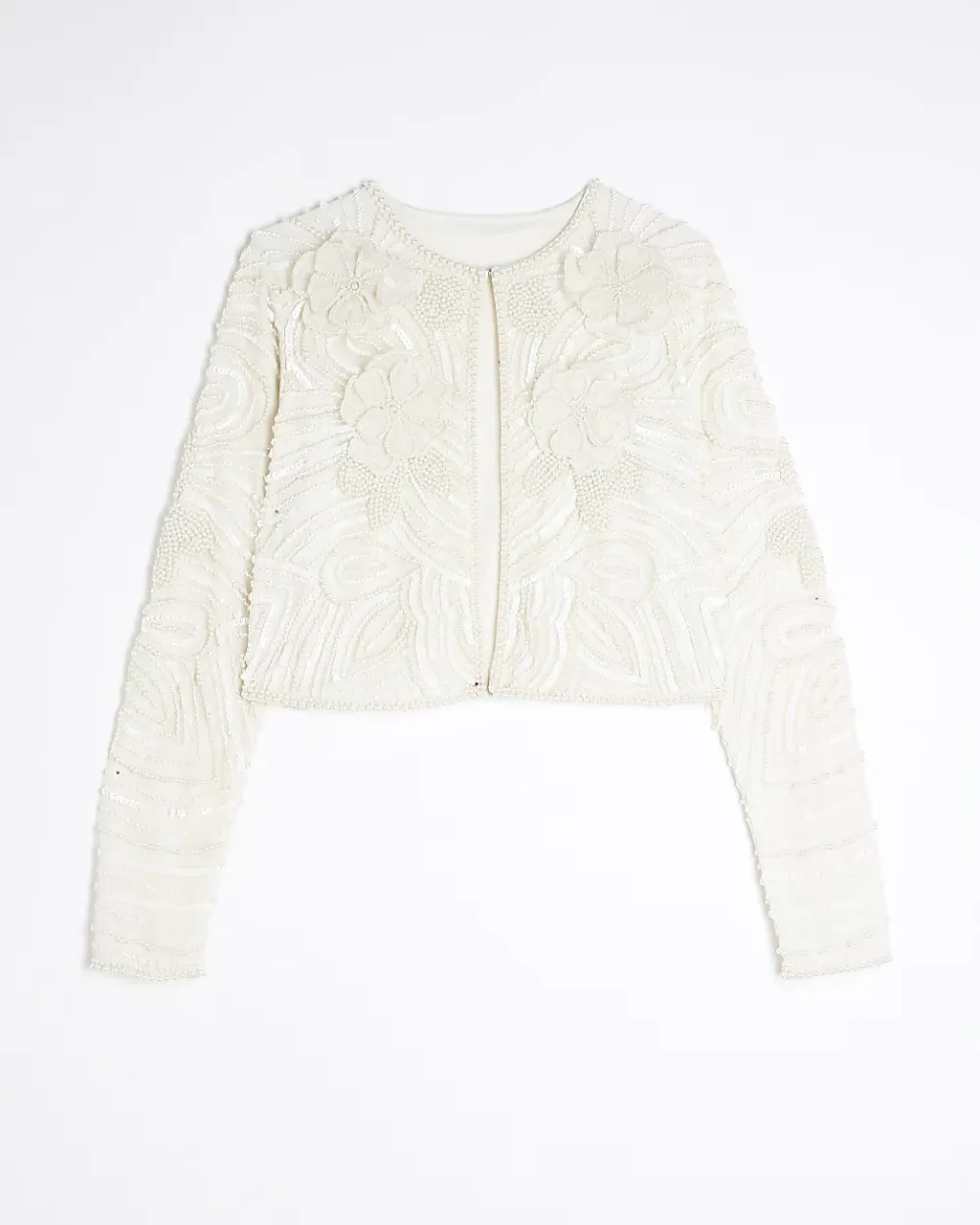 Luxury Pearl Flower Design Women's Crew Neck Tops