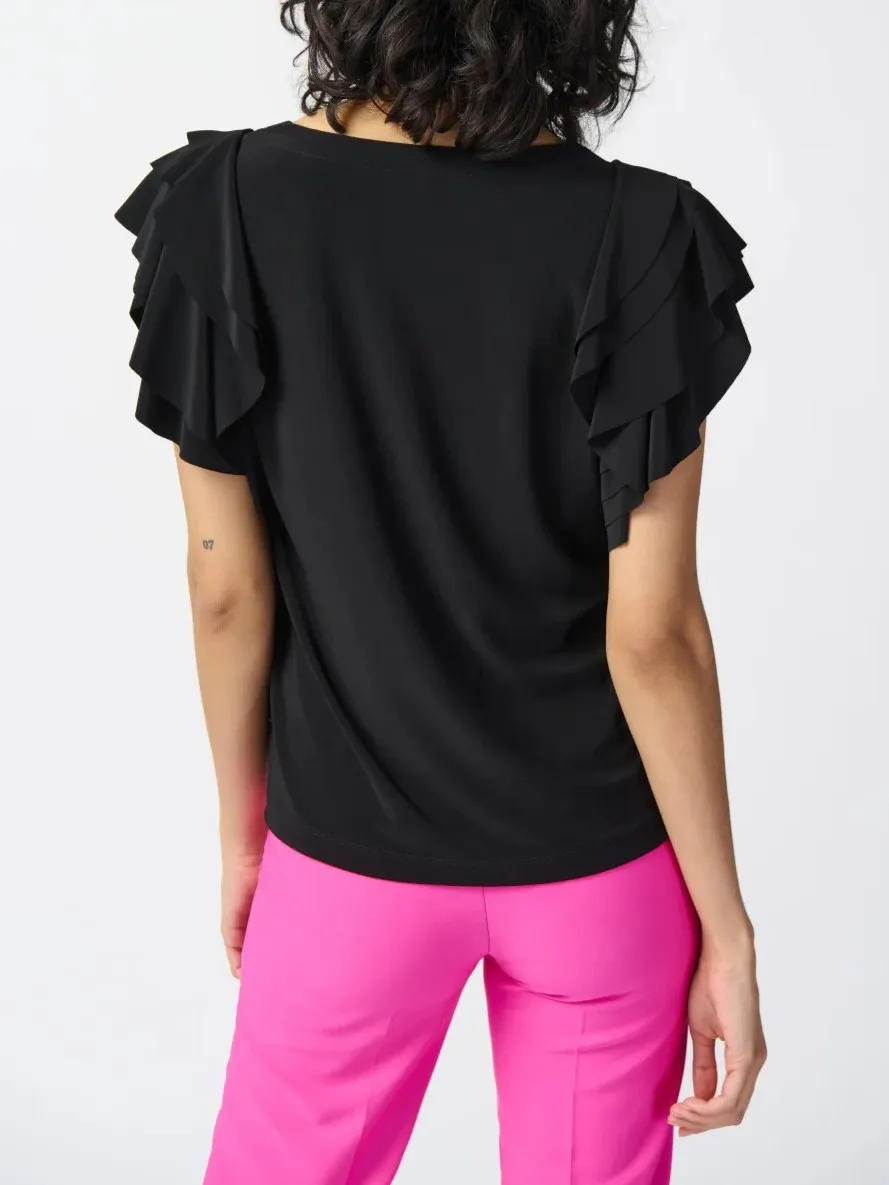 Black Asymmetric Ruffled Blouse